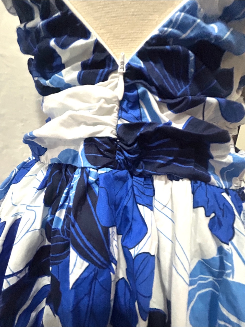 En Crème Blue Floral Print Halter Neck Ruched Bubble Hem Romper Dress Size M - Picture 5 of 14